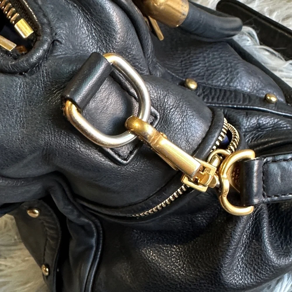 Rebecca Minkoff Black Leather Shoulder Bag with Gold Hardware (